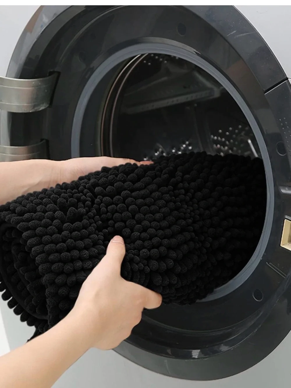 Plush Black Chenille Bath Mat - Soft Non-Slip Bathroom Rug NWT